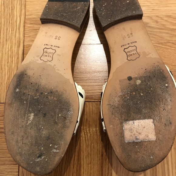 Manolo Blahnik White Patent Leather Slide Sandal with Black Detail size 5.5 - Picture 5 of 6